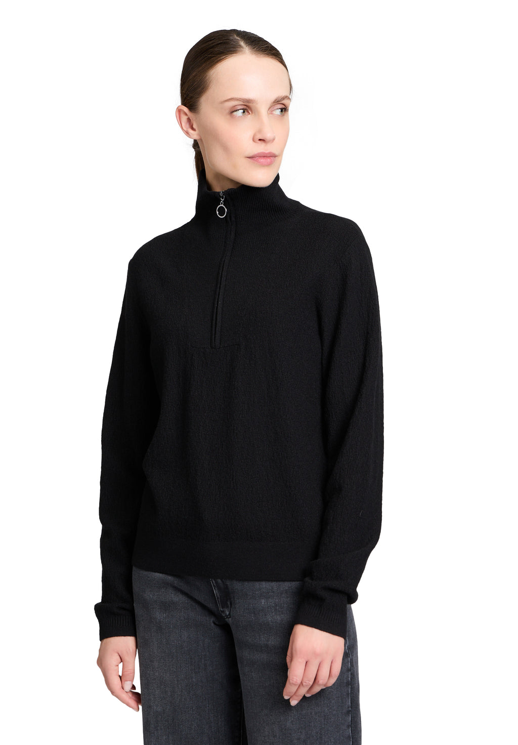 Betty & Co 1/4 zip knit jumper in black (front)