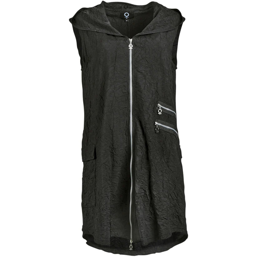 mysoul crinkle fabric waistcoat in black (front)