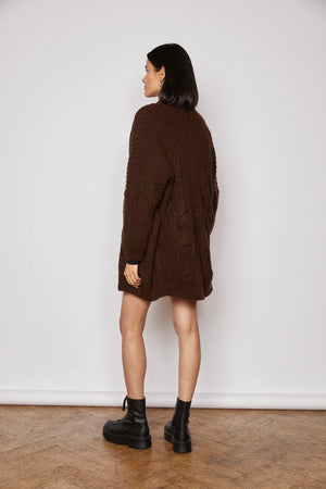 jovonna tate pleather insert cardigan in brown (back)