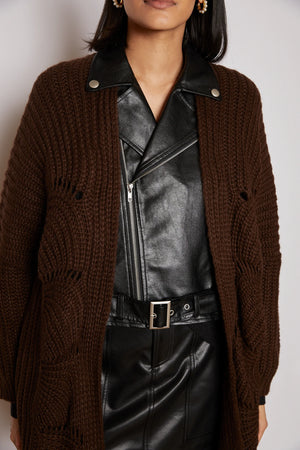 jovonna tate pleather insert cardigan in brown (detail)