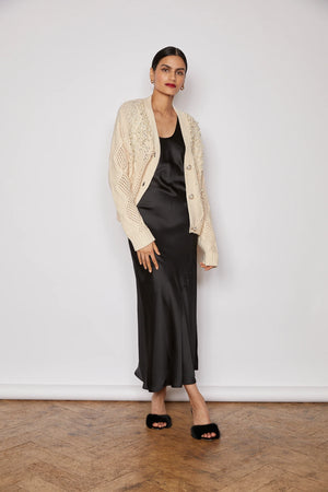 jovonna darcy pearl knit cardigan in beige (front)