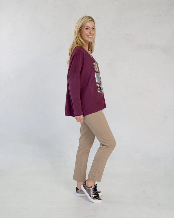 deck square pattern jumper in wine (side)