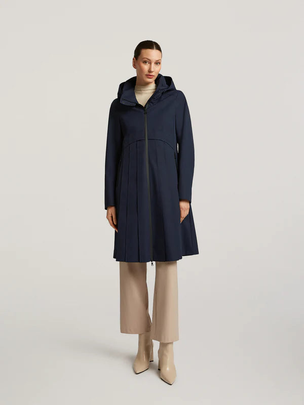 creenstone doreen pleat raincoat in navy (front)