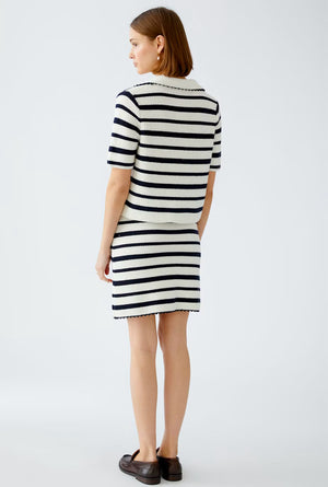 oui striped knit polo top in navy&white (back)