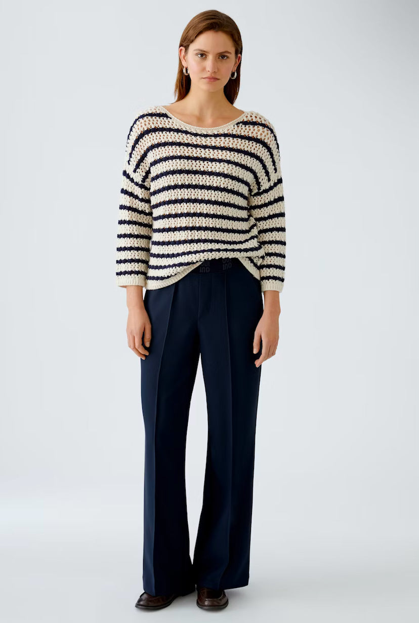 oui slogan elastic waistband wide leg trousers in navy (front)