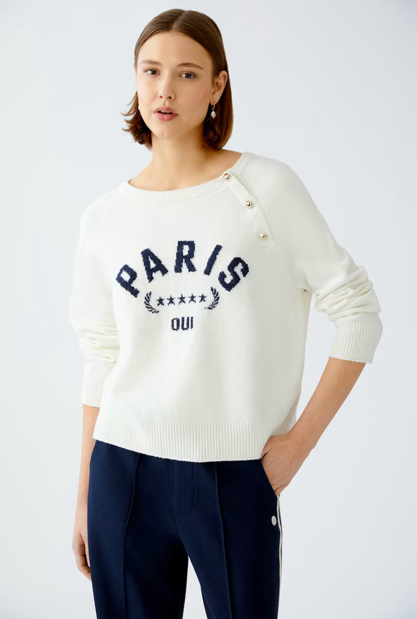 oui 'paris' gold button knit jumper in cream (front)