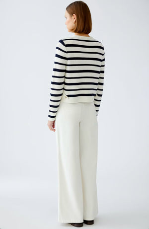 oui stiped button up crop cardigan in navy&white (back)