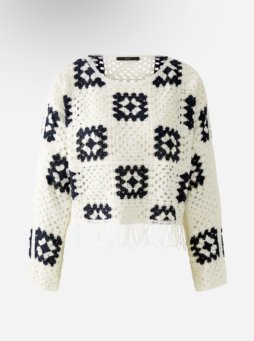 oui square crochet style jumper in navy&white (front)