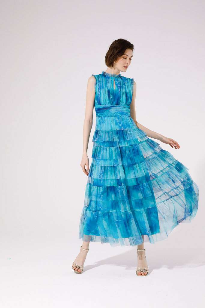 Goa Goa midaxi print tulle dress in teal