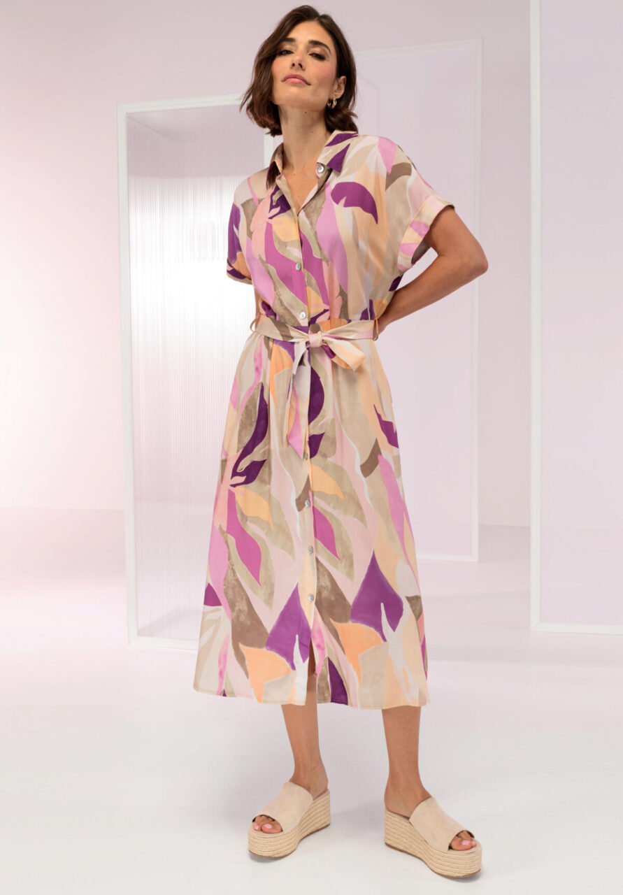 Bianca print shirt dress in pink&beige