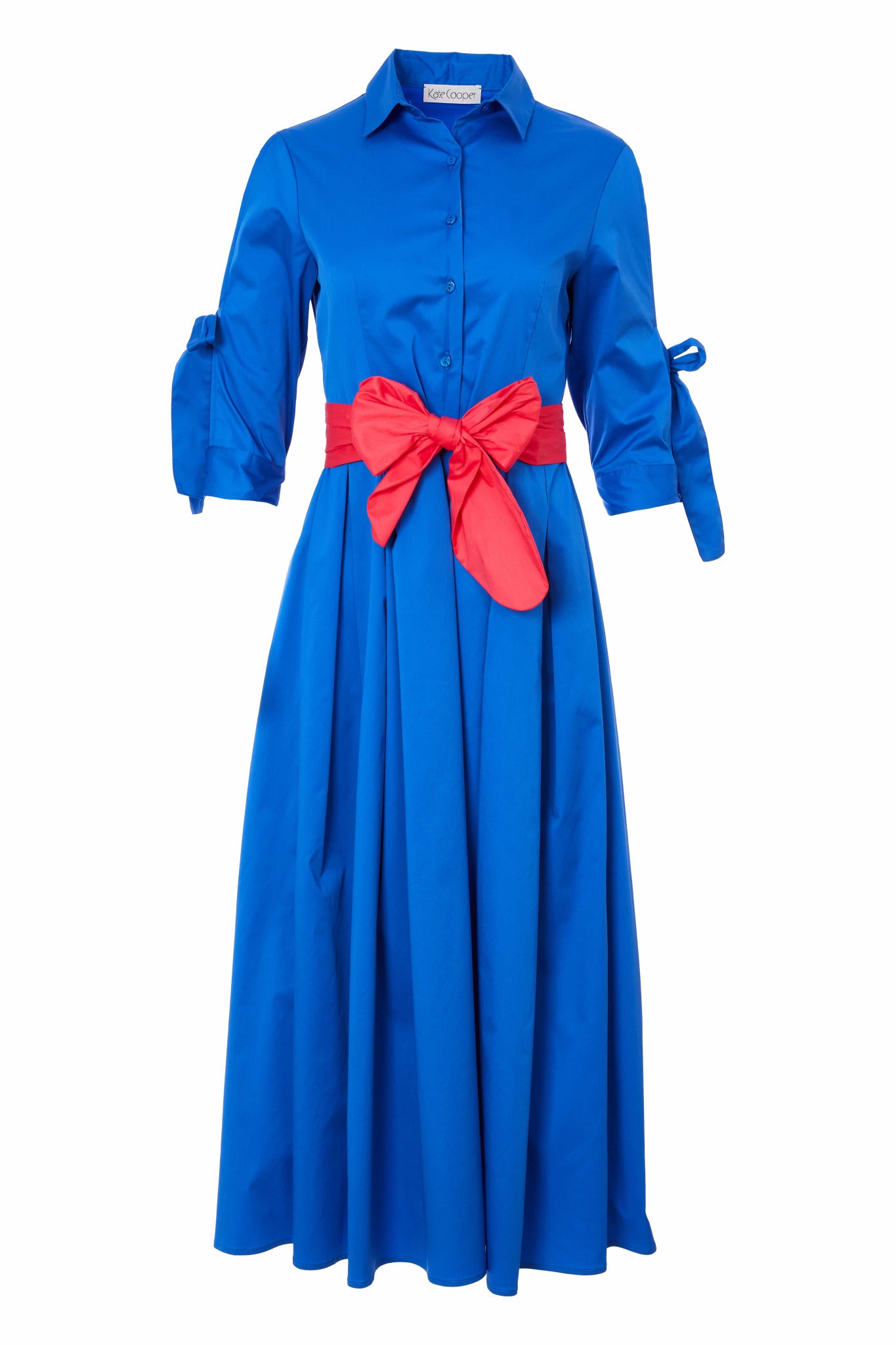 kate cooper tie detail shirt dress in blue (front)