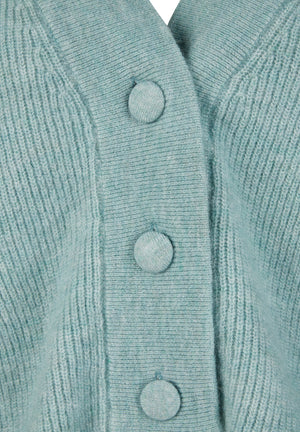 le comte oversized button up cardigan in teal (detail)