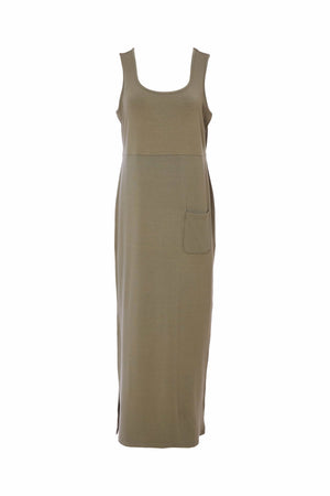 naya basic jersey dress with pocket in army green (front)