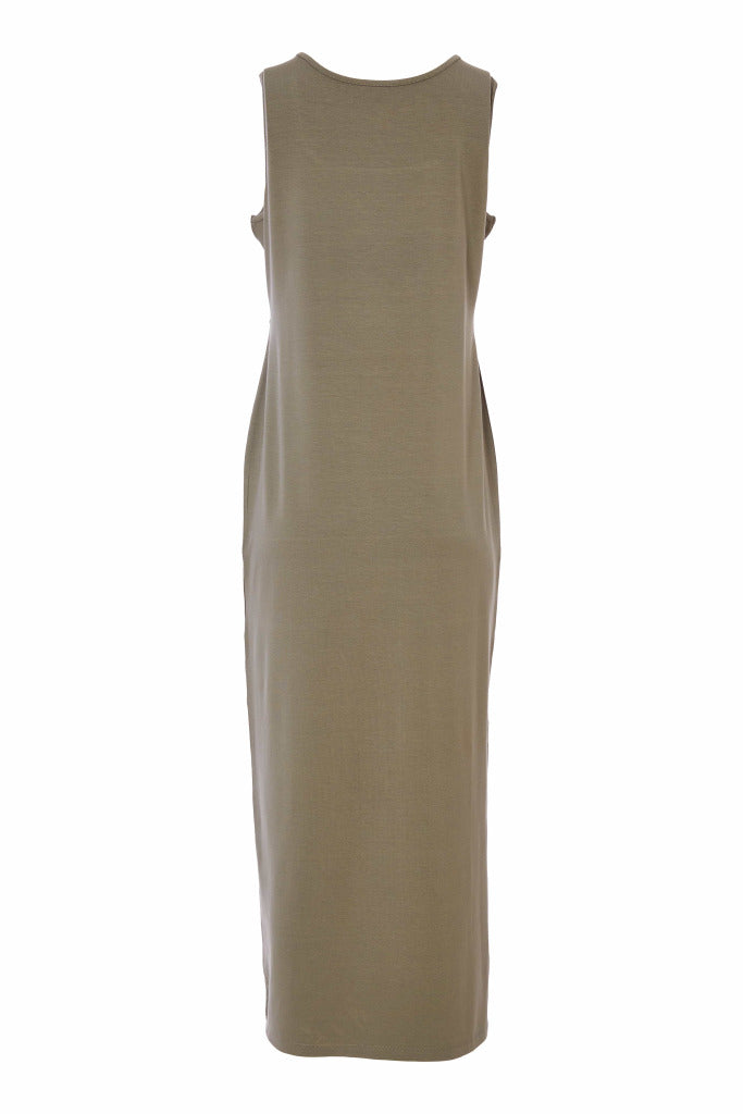 naya basic jersey dress with pocket in army green (back)