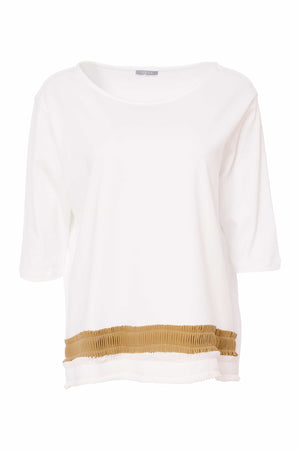 naya frill trim hem top in cream & fudge (front)