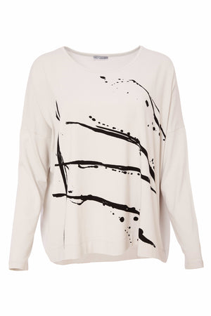 naya brush stroke placement print top in sand&black (front)