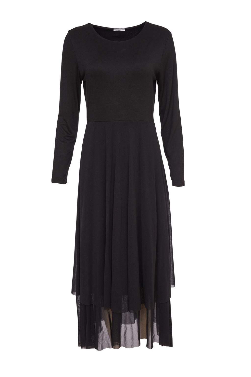 naya mesh handkerchief skirt dress in black (front)