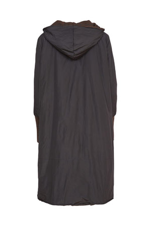 naya print trim longline coat in black & brown (back)