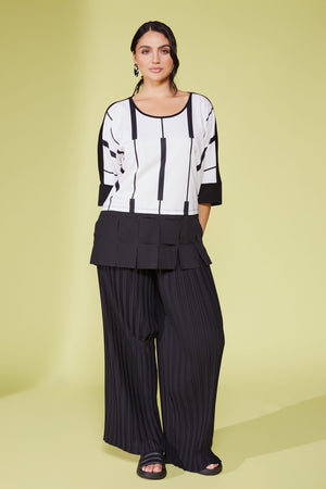 ORA wave pleated wide leg trousers in black, ORS24122 (front)