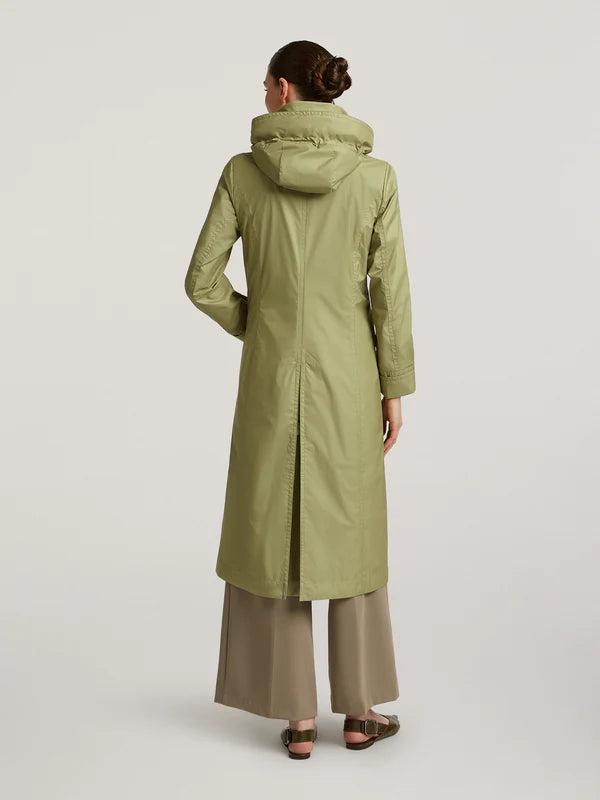 creenstone pearl long raincoat in khaki green (back)