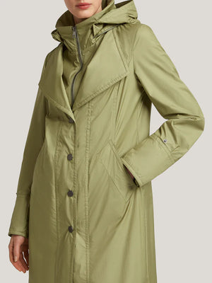 creenstone pearl long raincoat in khaki green (detail)