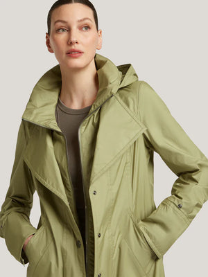 creenstone pearl long raincoat in khaki green (detail)