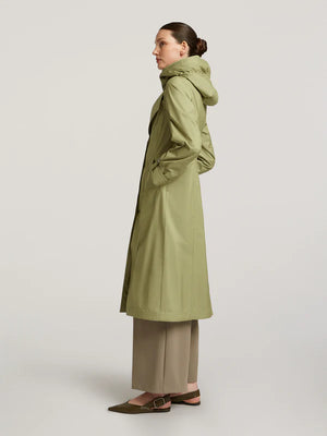 creenstone pearl long raincoat in khaki green (side)