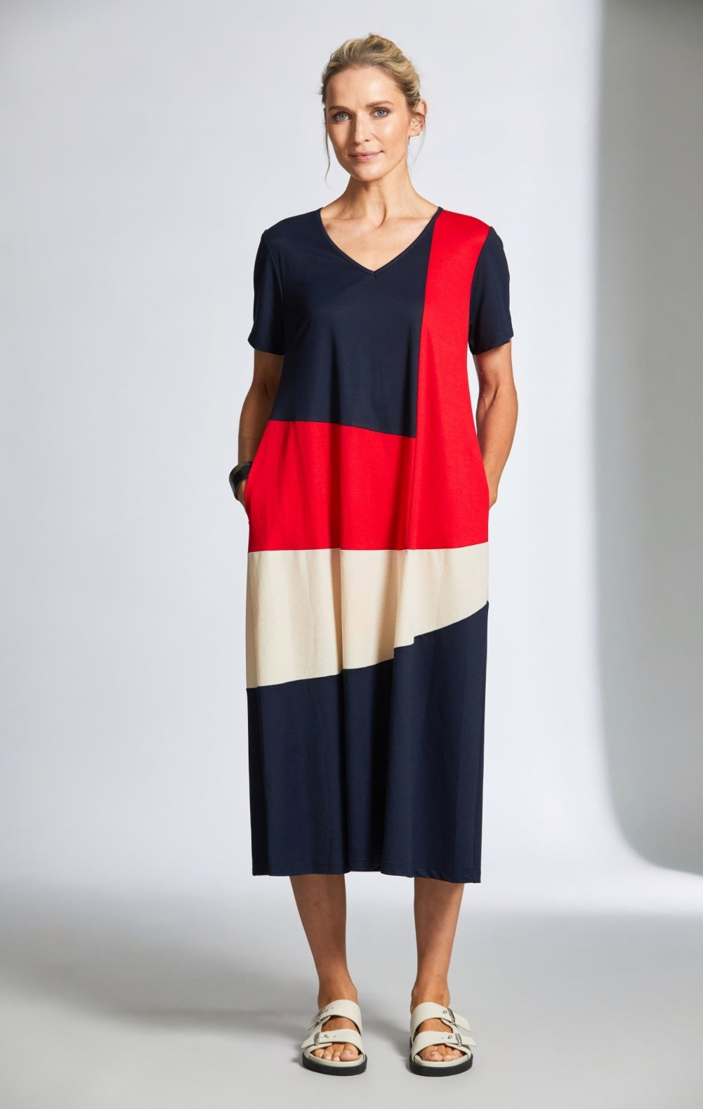 peruzzi colour block dress in navy