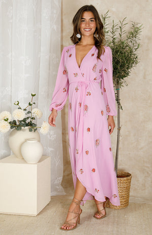 hope&ivy kara embellished wrap dress in pink (front)