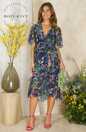 hope&ivy naomi midi tea dress in purple (front)