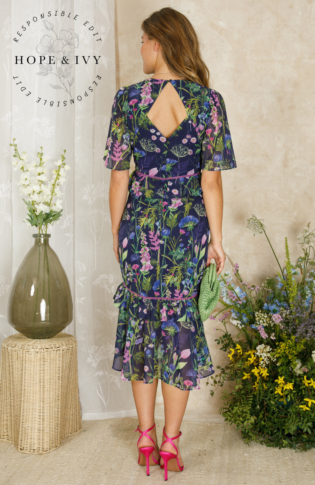 hope&ivy naomi midi tea dress in purple (back)