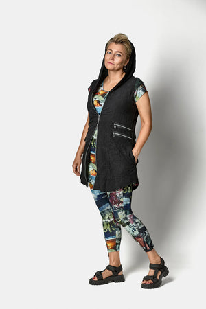 mysoul crinkle fabric waistcoat in black (front)