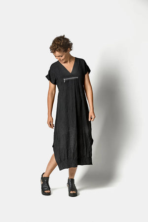 mysoul crinkle fabric dress in black (front)