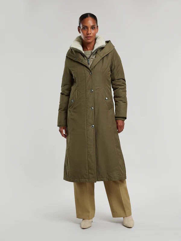 creenstone vika coat in green clay (front)