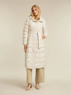 beaumont zahra long puffer coat in off white (front)