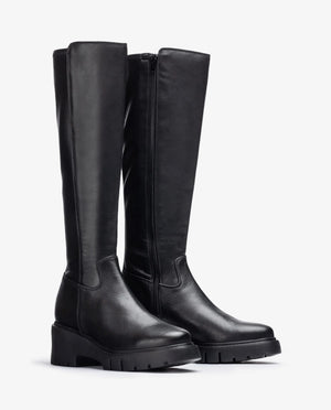 unisa leather knee high chunky boot in black (side)