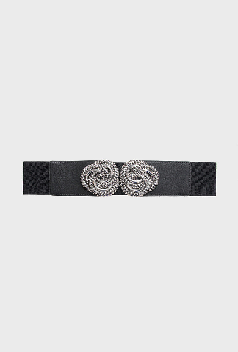 Buckle swirl belt in silver (front)