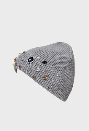 multicoloured diamond beanie in grey