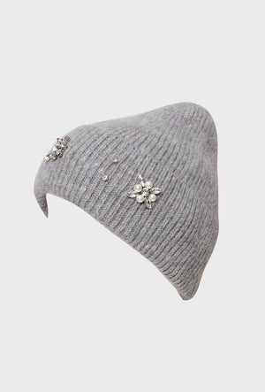 pearl & diamond beanie in grey (front)