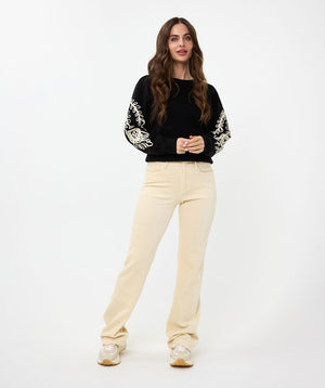 Esqualo soft corduroy flare trousers in off white (front)