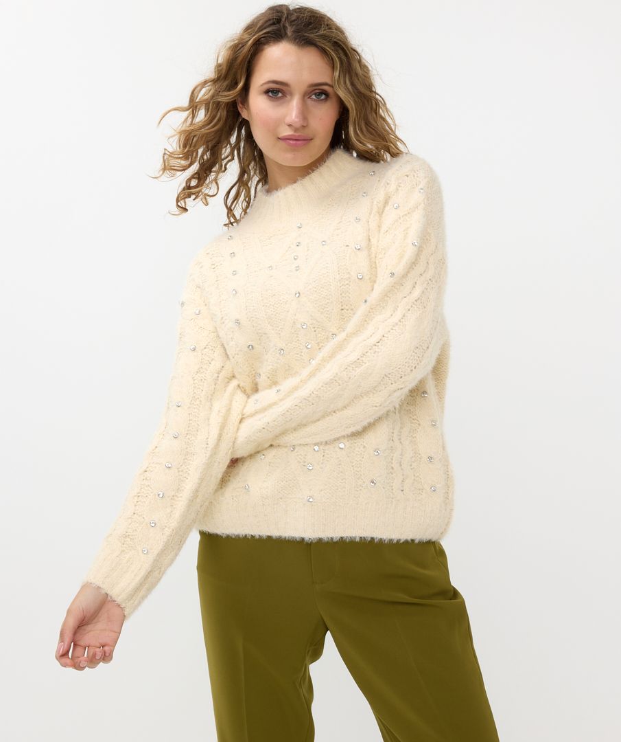 esqualo rhinestone cable knit in biscuit (front)