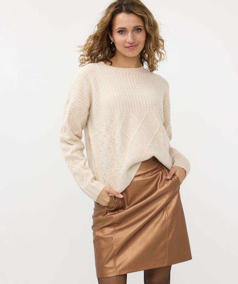 esqualo melange knit jumper in biscuit (front)