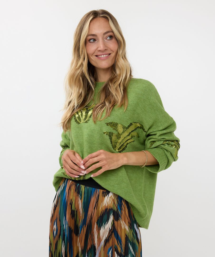 esqualo sequin oversized knit in green (front)