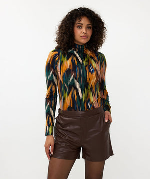 esqualo universe lightning printed draped collar top in multicolour (front)