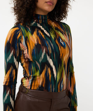 esqualo universe lightning printed draped collar top in multicolour (front)