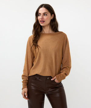 Esqualo glitter stitch knit jumper in caramel (front)