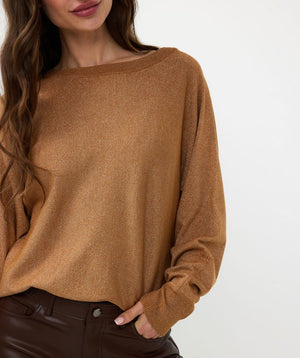 Esqualo glitter stitch knit jumper in caramel (front)