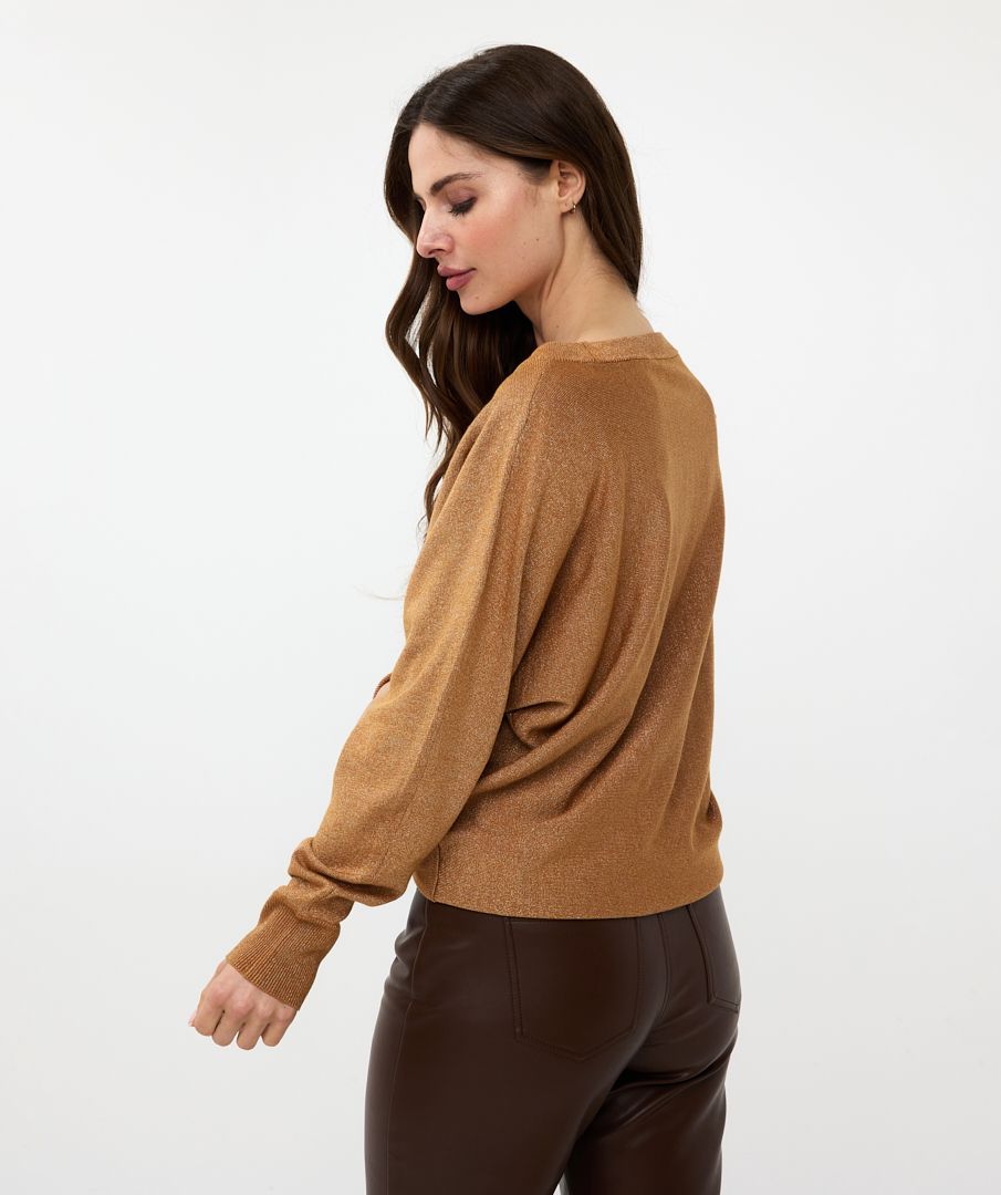 Esqualo glitter stitch knit jumper in caramel (back)