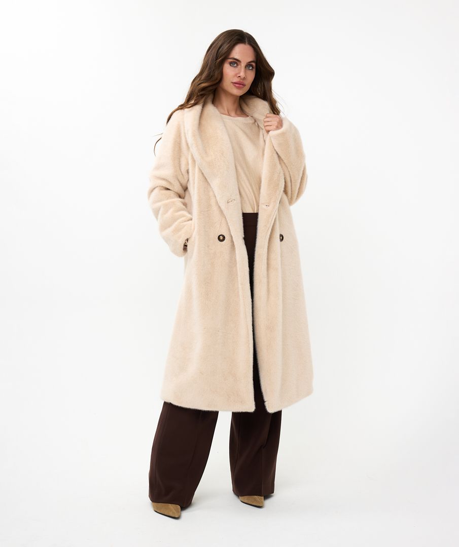 esqualo long faux fur coat in sand (front)