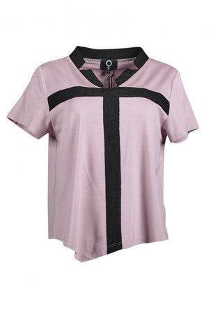 mysoul crinkle cross panel top in blush pink